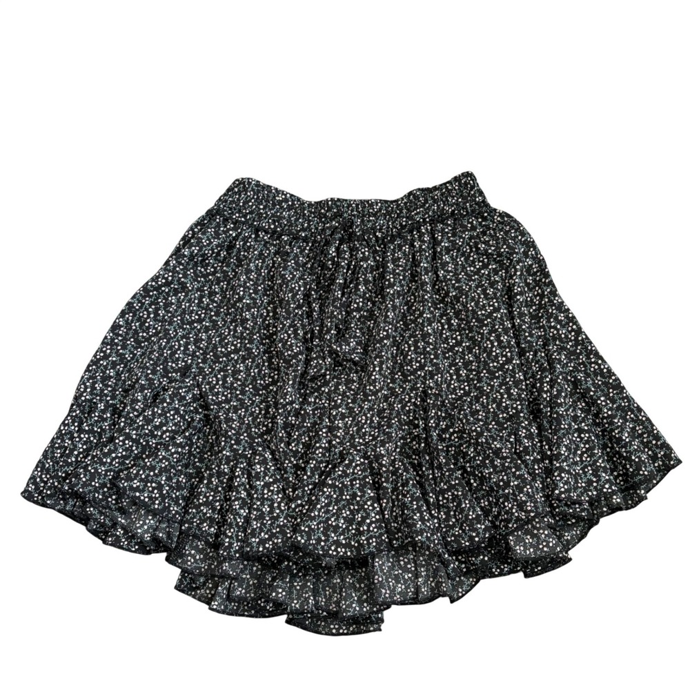 Umgee USA Black Floral Ditsy Smocked Waist Ruffle Tiered Mini Skirt Small B7036